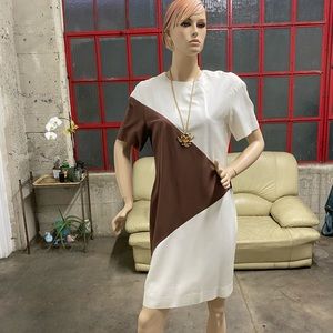 Adele Simpson late 80s linen blend Secretary dress 2 tone vintage & unique style